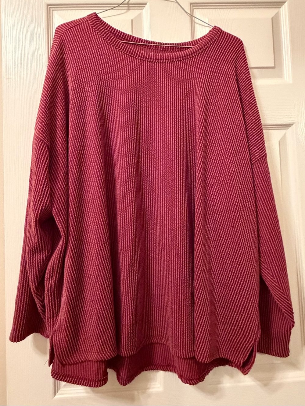 Waffle-Knit Oversized Sweater - Pink